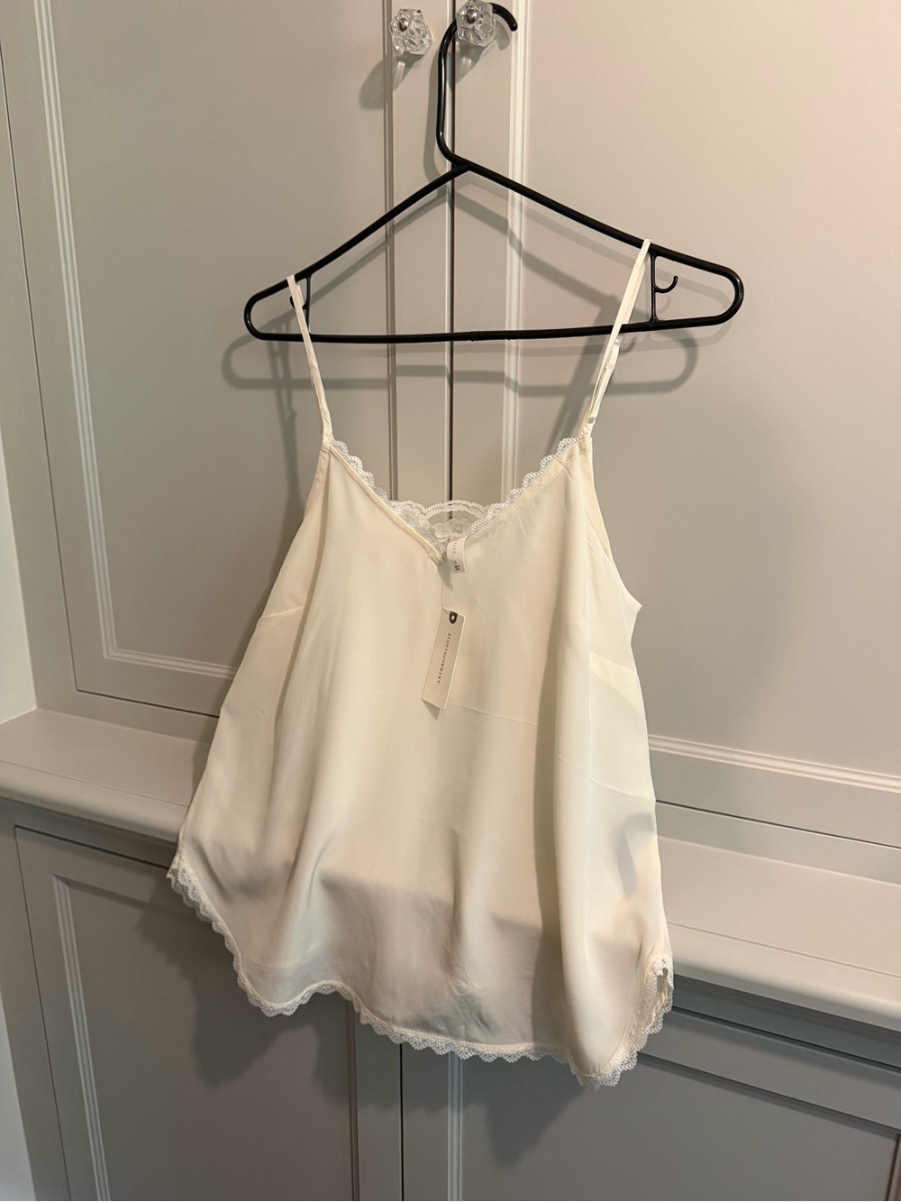 Anthropologie Cream Lace-Trim Satin Tank